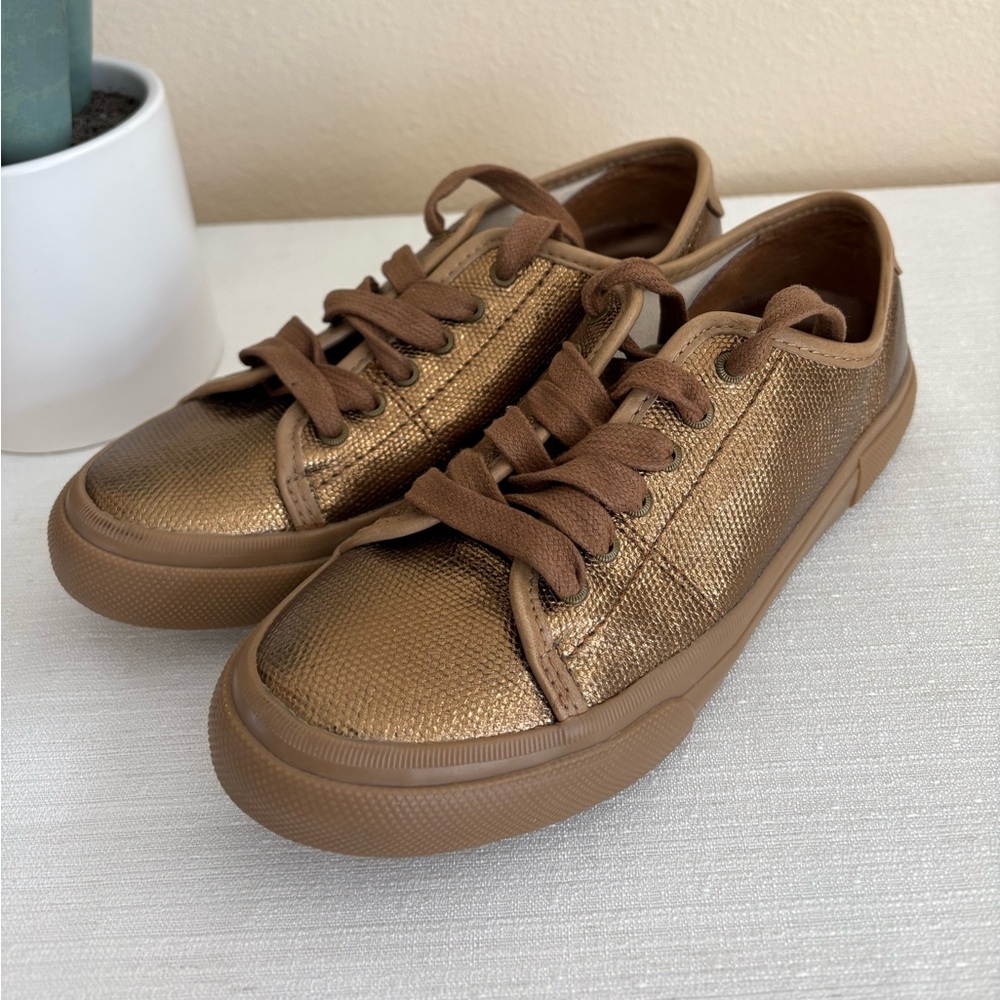 FRYE Gia Canvas Bronze Metallic Leather Casual Sneakers Women’s 6.5M